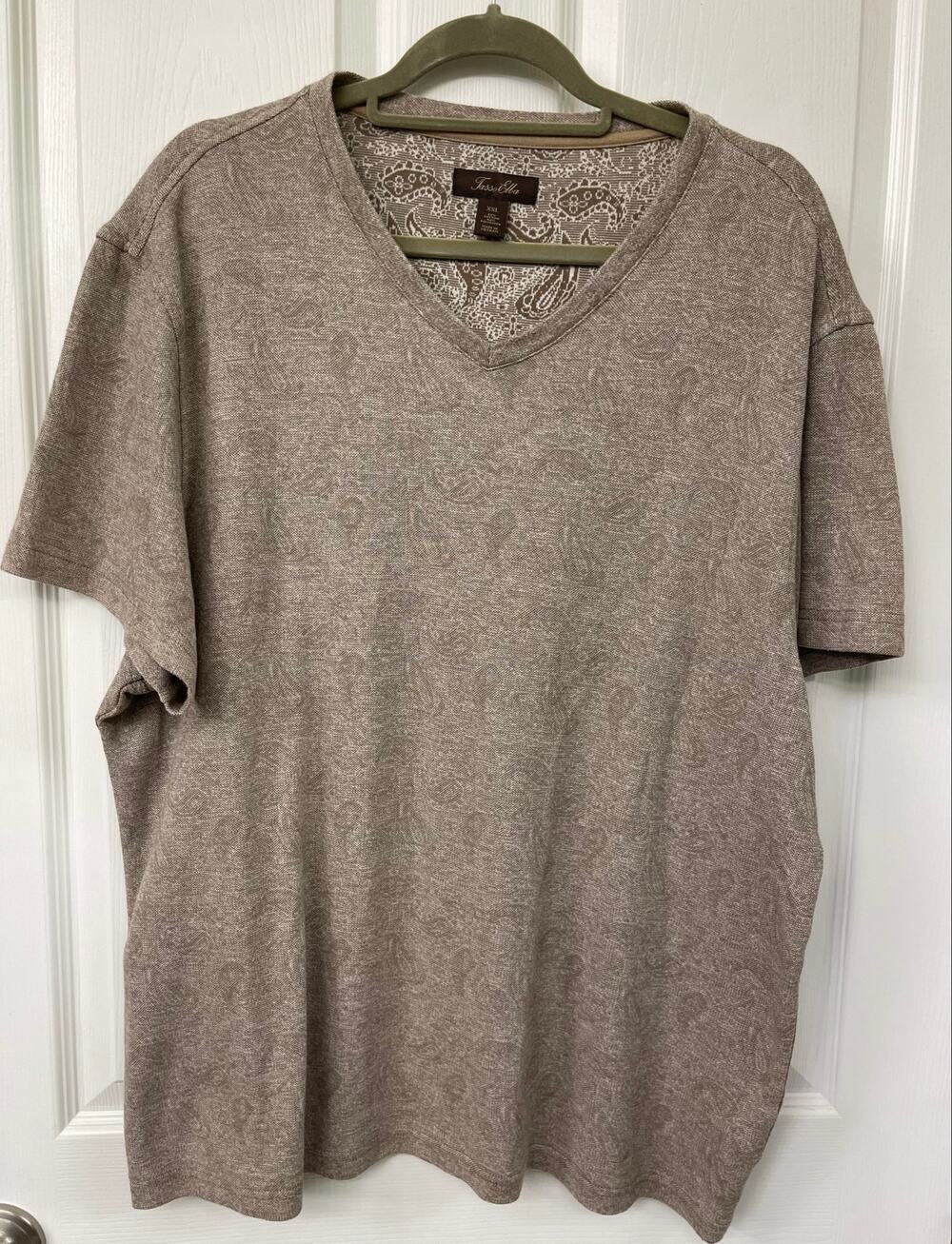 Tasso Elba XXL Cotton blend Men's brown Paisley v-neck short sleeve shirt